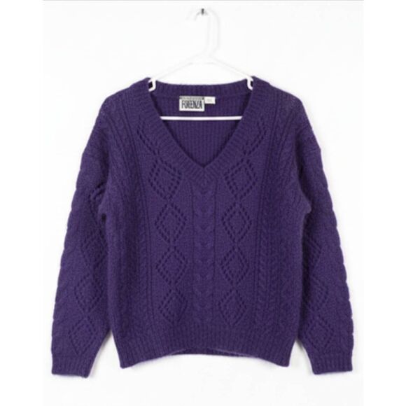 Vtg 90's Forenza Womens Small sweater Mohair Wool Cable purple barbie preppy - Picture 3 of 8
